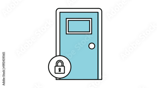 Blue door with padlock symbol illustrating secured entry and access control for safety and privacy.