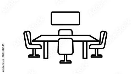 Minimalist conference room scene featuring a round table and chairs in a corporate office setting.