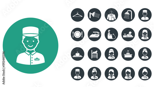 Collection of chef and kitchen icons for culinary and restaurant graphic resources.