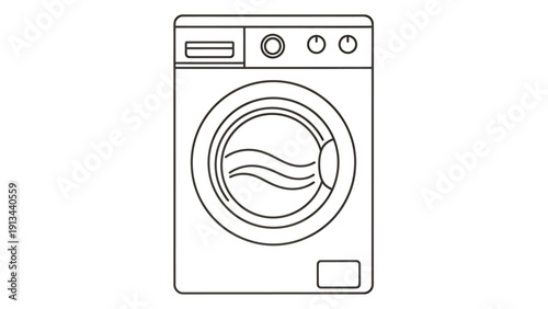 Front loading washing machine icon illustrating a household appliance technology concept.