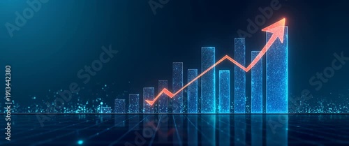 Animated digital graph rises upward, symbolizing financial growth, with a slow camera pan and dynamic sparkling data points, in a sleek, futuristic cinematic style.