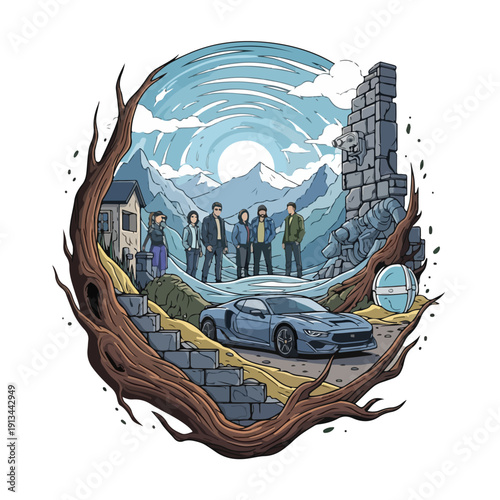 Group of People Standing Near Car.