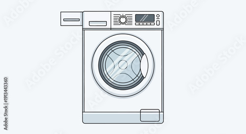 Front Loading Washing Machine Simple Line Drawing.