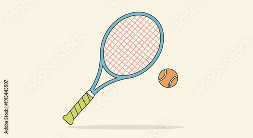 Tennis Racket Hitting Ball in Mid Air.