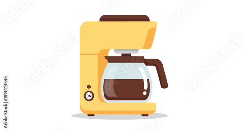Yellow Coffee Maker with Brown Handle.