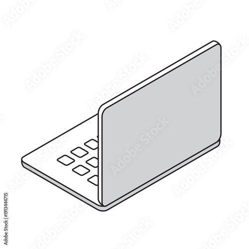 シンプルなノートパソコンのアイソメトリック線画イラスト