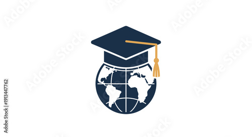 Graduation Cap on Globe Symbolizing Global Education.