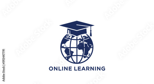 Online Learning Globe Graduation Cap Symbol.