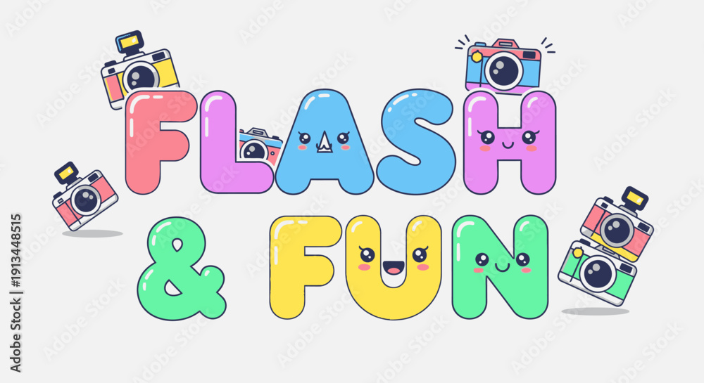 Fototapeta premium Colorful Cameras and Cartoon Text Illustration.