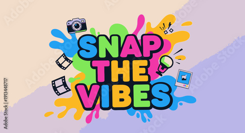 Colorful Typography with Cameras and Music Notes.