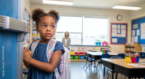 Scared Young Girl In School Classroom kids school life learn study undergraduated