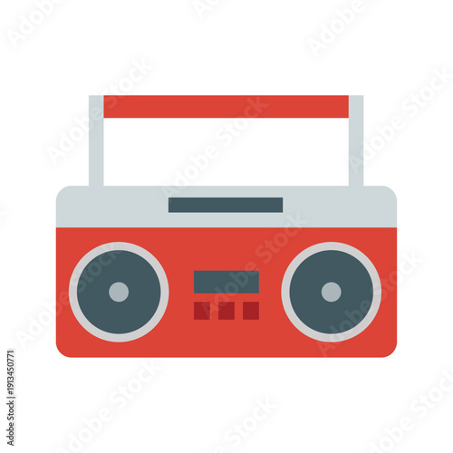 Retro portable radio cassette player with speakers and FM tuner displaying vintage audio technology