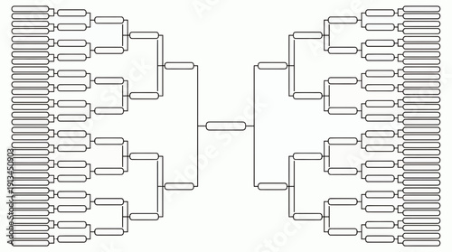 blank sixty four team tournament bracket template with single elimination lines on clean white background, concept for sports competitions, corporate team building and gaming playoffs