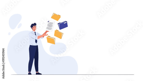 Man Organizing Files and Folders, Business Data Management Concept