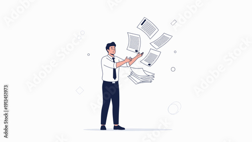 Businessman Juggling Papers and Documents with Hands