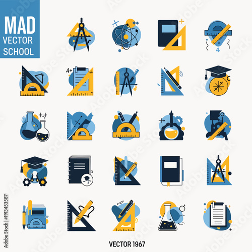 Education Icons for Mathematics and School