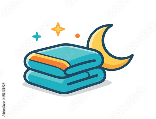 Daily habit of preparing the home for restful sleep and emotional comfort in the evening, a neatly folded blanket paired with a crescent moon symbolizing readiness for rest and