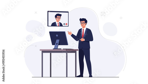 Businessman in video conference with colleague, remote work, online meeting