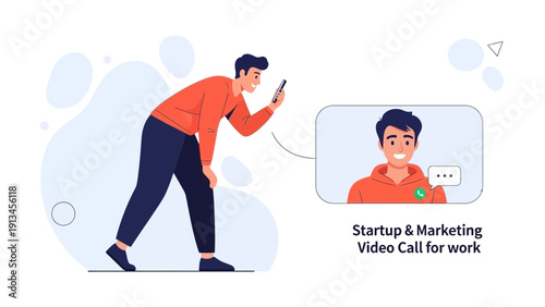 Man on Video Call for Startup Marketing, Remote Work Concept