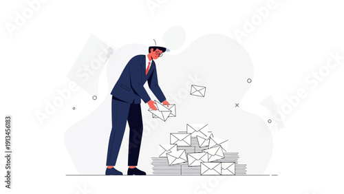 Businessman Sorting Pile of Envelopes and Mail