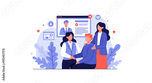 Workplace Team Support Colleague: Employee Mentoring, HR Assistance, and Emotional Care Flat Illustration for Counseling and Online Therapy.
