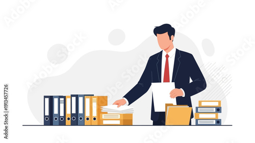 Businessman Organizing Files and Folders in Office