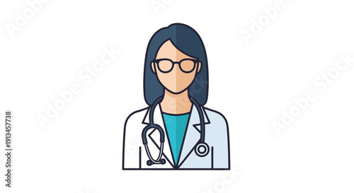 Female Doctor Avatar Icon. Medical Professional Woman in Lab Coat and Stethoscope. Vector Illustration.