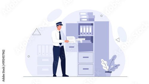 Man Organizing Files in Office Cabinet - Business Document Management