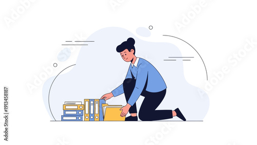 Woman Organizing Files and Folders, Business Document Management Concept