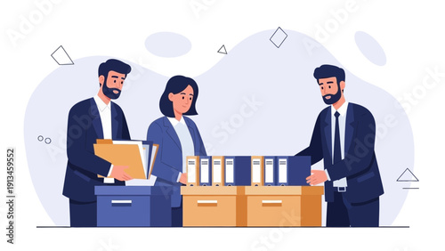 Business team organizing files and documents in office archive