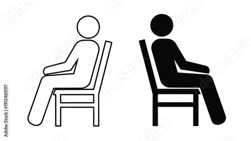 Two depictions of a person seated in a chair one outlined and one solid black