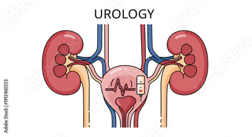 Urology System Vector Illustration: Kidneys, Bladder, and Ureters Anatomy Diagram for Medical Education and Healthcare Technology.