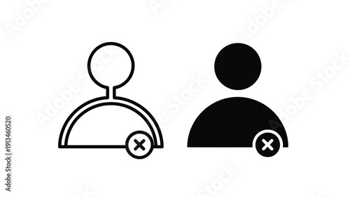 Simple black and white illustration depicting two human figures with a crossed out symbol