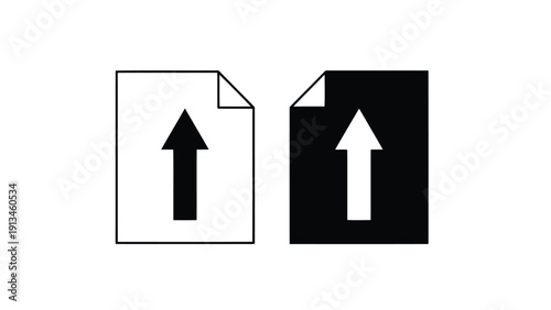 Two contrasting paper sheets display upward pointing arrows symbolizing direction and opposing forces