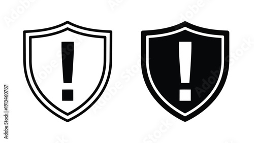 Two black shield icons with exclamation marks inside representing warnings or alerts high quality