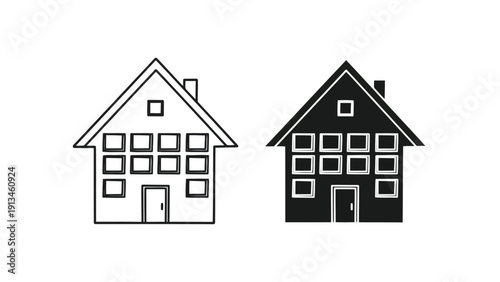 Two simplistic house icons are displayed one white with black lines and one black with white lines