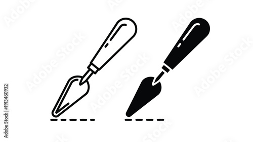 Two black and white depictions of palette knives differing in shade and perspective