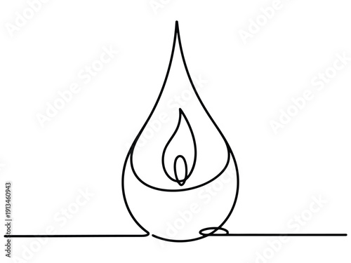 Minimalist black line of a teardrop shape with an inner flame outline black and white line teardrop shape