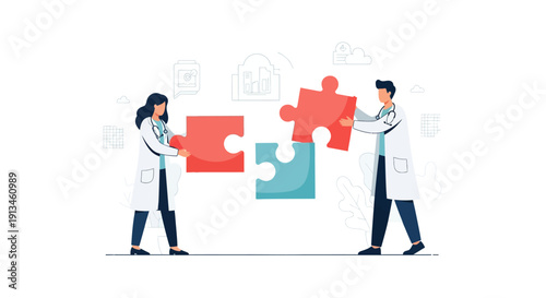 Medical Team Collaboration and Solution Finding. Doctors Assembling Puzzle Pieces for Healthcare Strategy and Integrated Systems.
