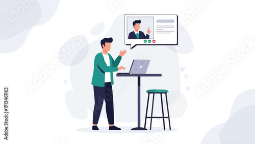 Man Video Calling Colleague on Laptop for Online Business Meeting