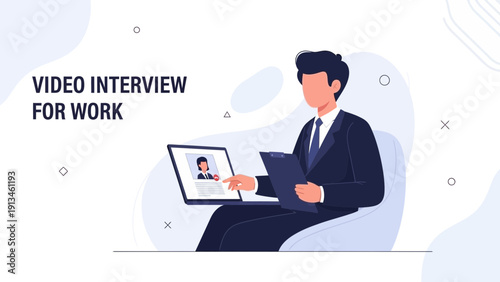 Business Man Video Interviewing for Job Online