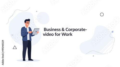 Man with Tablet Digital Device, Business Corporate Work Video