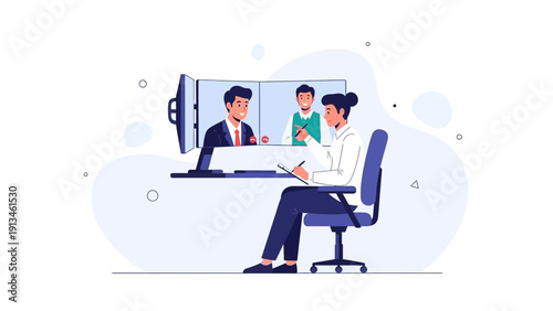Remote Business Meeting: Woman Video Conferencing with Colleagues