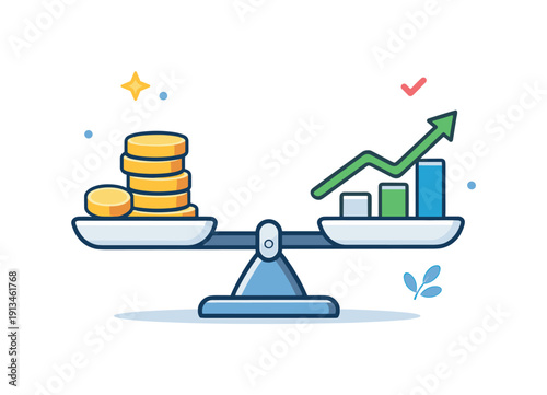 Strategic financial planning and long-term stability for individuals or small businesses focusing on smart decisions and future readiness, a simple balance scale combined with