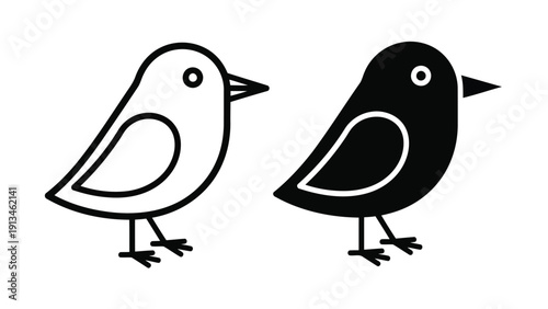 Two stylized birds one white and one black are depicted in a simple graphic design