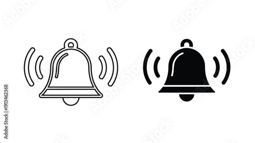 Two depictions of a bell icon are shown one outline and one solid black silhouette