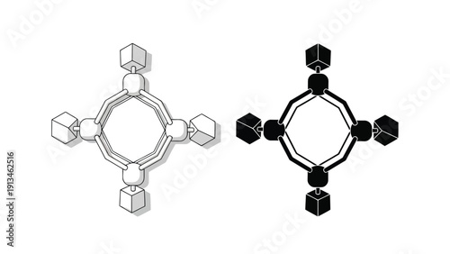 A contrasting depiction of a cubic geometric structure in both light and dark tones