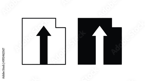Two contrasting shipping package icons display upward pointing arrows within rectangular frames high quality