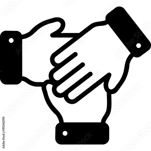 Three hands joining together glyph icon