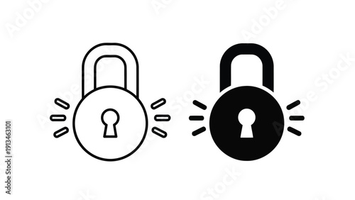A pair of padlock icons are displayed one outlined and one filled representing security concepts